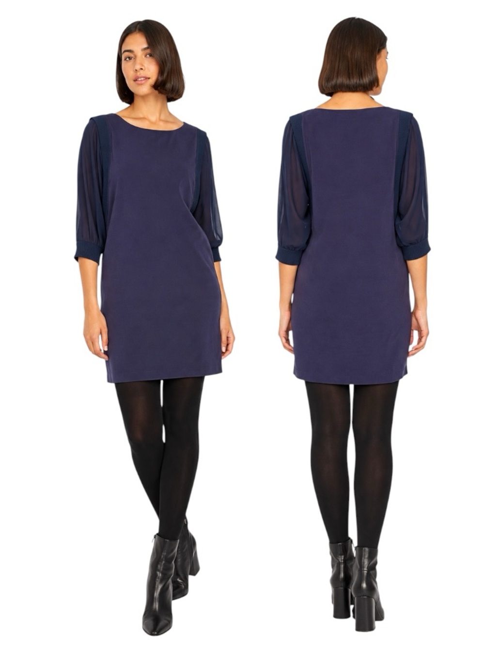 SKFK Adaie EcoVero Mini Dress Navy Violet Sheer Batwing Sleeve NWT US 6